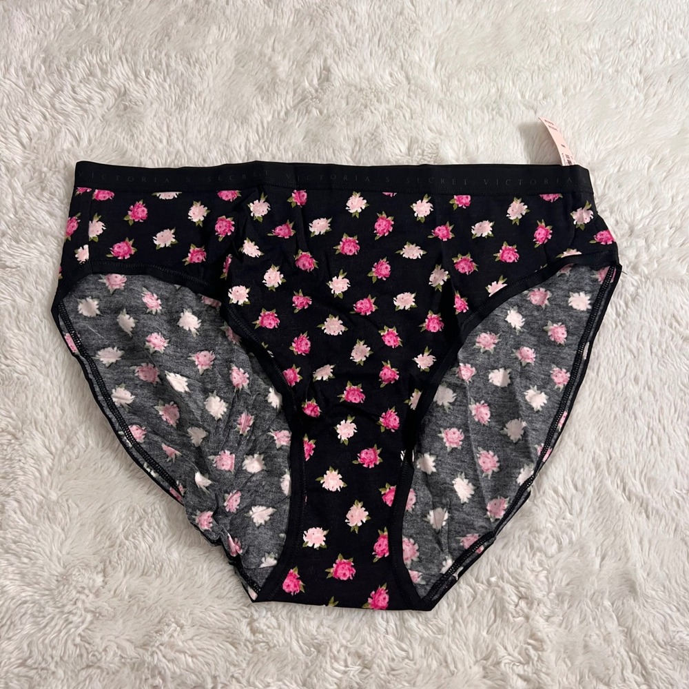 Victoria's Secret Women Black Pink Floral High Leg Brief Panties Size M NWT Cute